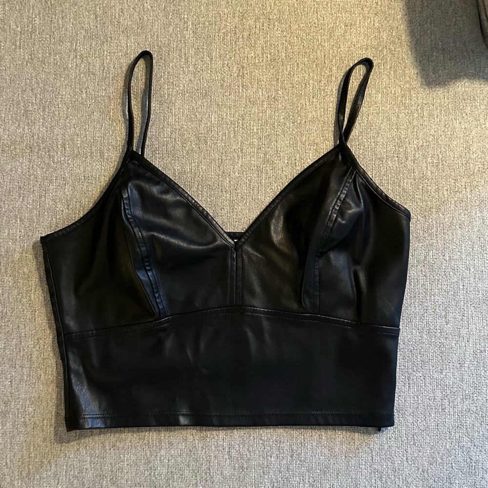 Women’s Black Leather Crop Top Small
